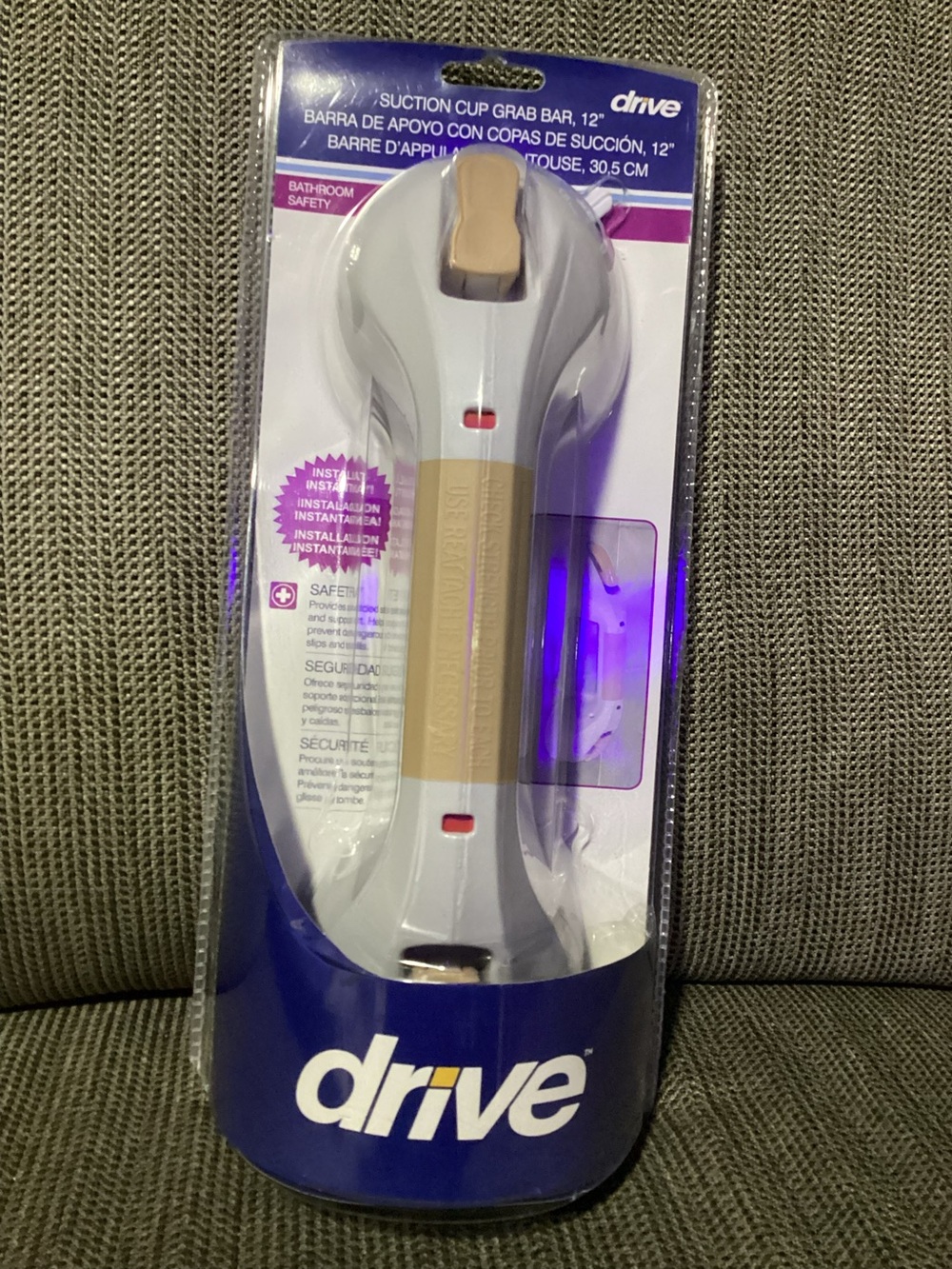 Drive 12" Suction Grab Bar in White and Tan